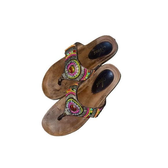 Azura Embroidered Mandala Rhinestone Thong Sandals Multicolored Rainbow Size 8 - Picture 1 of 10